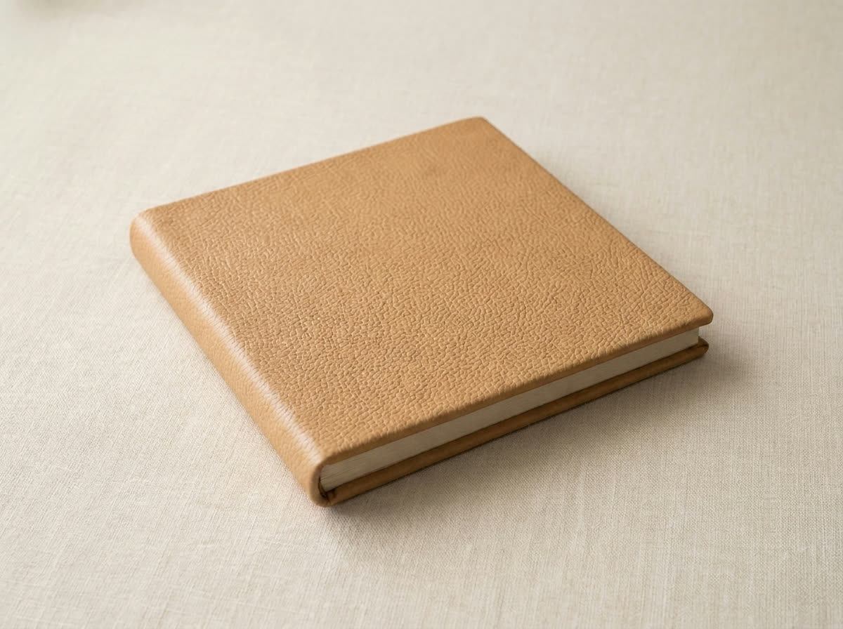 Closed album in Camel pebbled leather on linen