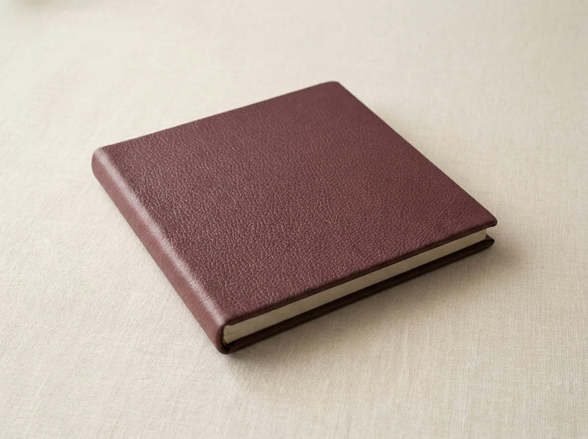 Closed album in Claret pebbled leather on linen